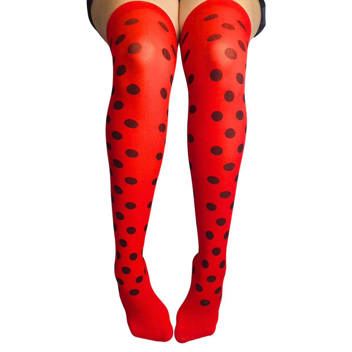 Meia Calça Vermelha com Bolinha para Fantasia Cosplay e Festa 5/8 Meia Calça Vermelha com Bolinha para Fantasia Cosplay e Festa 5/8